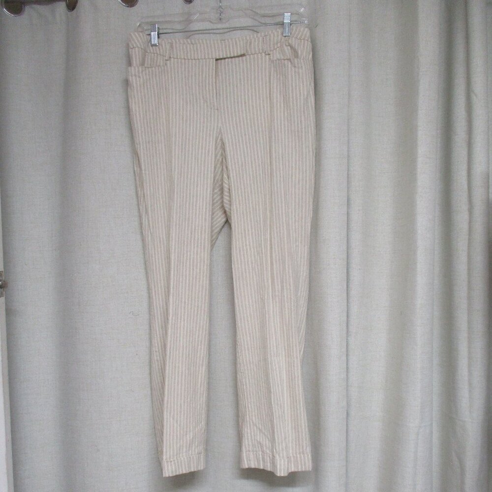 LANE BRYANT tan beige striped linen blend pants